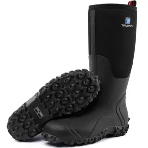 Trudave Men's Black Rubber Boots Waterproof Work Rain Boots with Steel Shank 6mm Neoprene Anti-slip Mud Boots Size 5-14 Comfortable Industrial Shoe Boy Footwear Closed