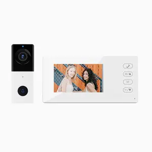 Video Doorbell Camera with Display Screen 2.4G Wireless 4.3 Inch IPS Screen Video Door Phone Camera Kits Night Viewing 2-Way Intercom for Villa Home Office Apartment (White)