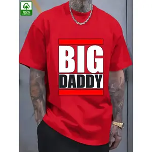 Men's BIG DADDY Pattern Print Oversized T-Shirt, Plus Size Street Style Loose Fit Soft Breathable Cotton Top, Machine Washable Casual Wear, Ideal for Father's Day, Birthdays, Weddings & Christmas Gifts for Dad