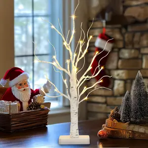 24-inch white birch tree decorations, featuring 24LED lights, flexible branches, battery-powered, suitable for bedrooms, offices, weddings, Halloween, Christmas decorations, and indoor home desktop decorations led tree