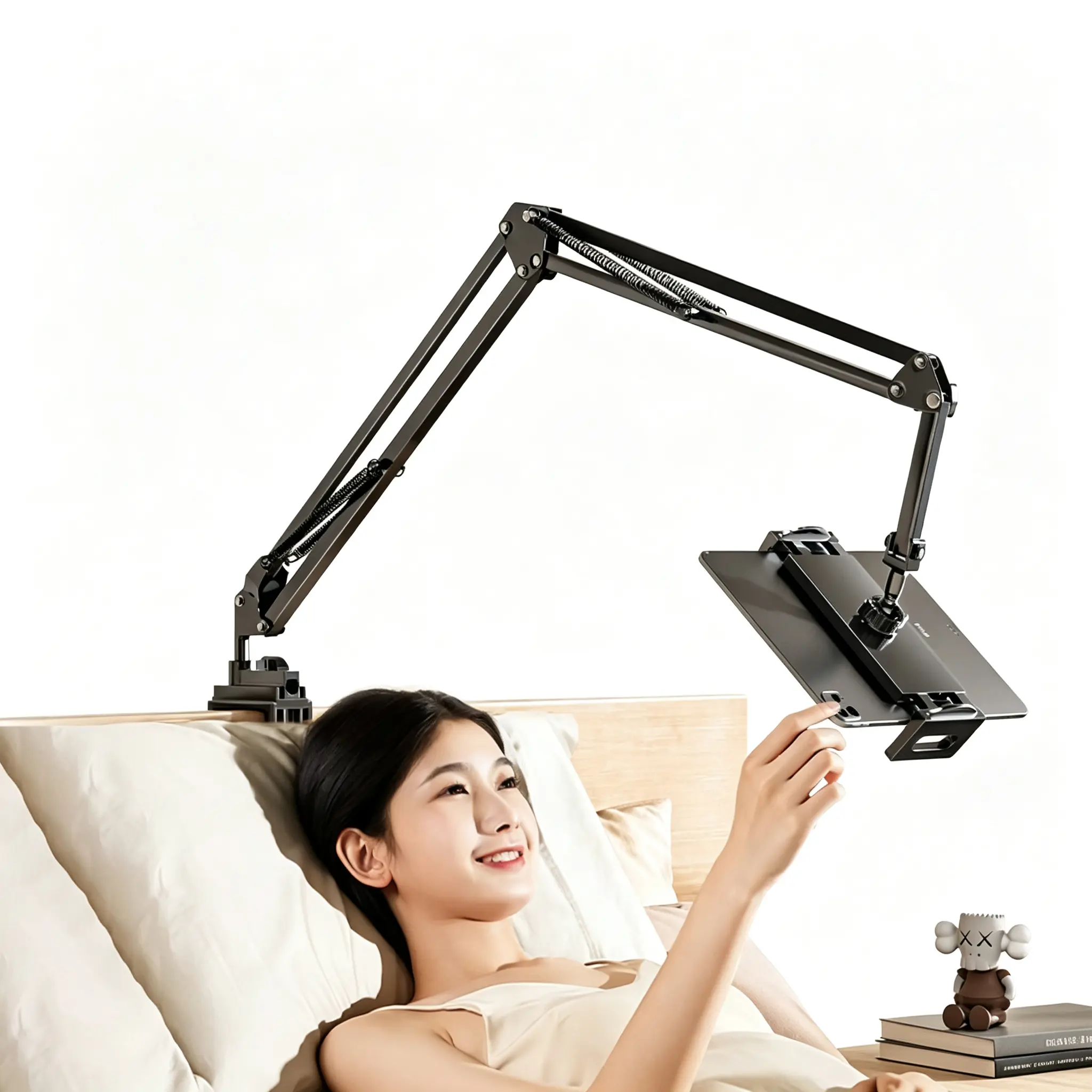 Adjustable Foldable Bed Tablet Arm Stand, Aluminum 360° Rotating Universal Tablet Holder, Compatible with 4.5–12.9 Inch Devices, for iPad, iPhone, Switch