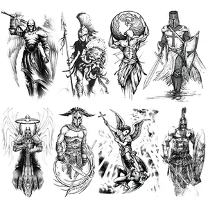 8 Sheets Spartan Warrior Temporary Tattoos, Waterproof Greek Roman Gladiators Tattoo Stickers, Lion Cross Half Sleeve Arm Body Decor