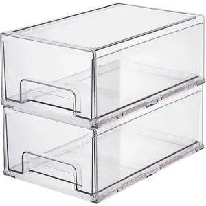 Clear Plastic Stackable Storage Drawers Bins, Perfect for Kitchen Pantry Organization and Storage, Under Sink Organizer, Pull Out Cabinet Organizer, Makeup, Bathroom Storage Containers for Organizing