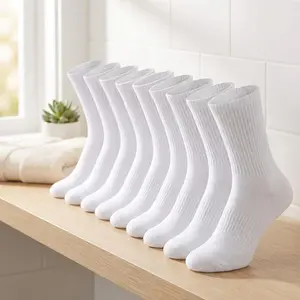 12 Packs Crew Socks for Womens and Men Cushioned Long Socks Cotton Athletic Socks for Hiking Running(6 Pairs)