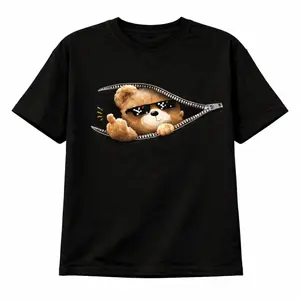 Casual Cotton T-Shirt Featuring Teddy Bear Zipper Design for Men and Women Perfect Gift for Animal Enthusiasts