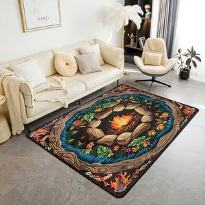 Woodland Tree Themed Area Rug for Girls Boys Kids Campfire Play Decorative Carpet Room Decor Cartoon Stones Living Room Rugs Tree Stump Indoor Floor Mat Green Classroom Rug