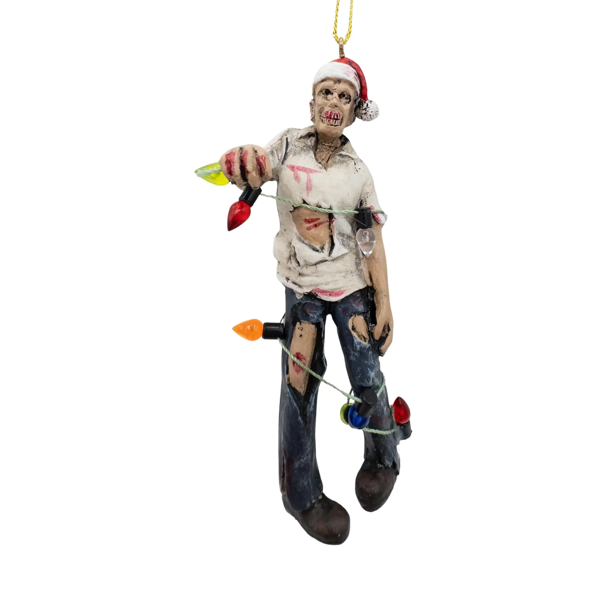 Scary Walking Zombie Wrapped in Lights Halloween Christmas Tree Ornament