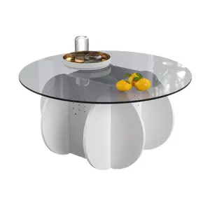 Gray Round Glass Coffee Table + Built-In Lamp – Sleek, Glowing & Total Living Room Game Changer! desk hotel  style  desk  office coffee  table coffee  tables