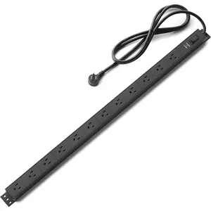 12 Outlet Surge Protector Power Strip, Heavy Duty, Metal, 600 Joule, 6 ft Cord, Rectangle, Mountable, Black
