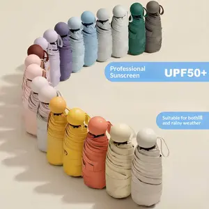 Foldable Rain Umbrella, Portable with Ring Clip, Windproof Waterproof, Unisex, 6-Rib Design, Manual Opening, Ideal for Rain and Sun
