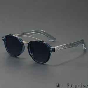 2026 New European American Double Bridge Sunglasses, Retro Round Frame Face Slimming Eyewear, Korean Style Unisex Trendy Street Sunglasses for Daily Outdoor Wear