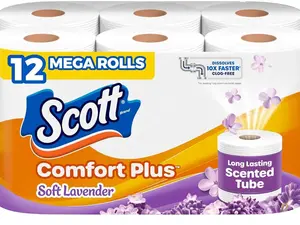 Scott ComfortPlus Toilet Paper with Soft Lavender Scented Tube, 12 Mega Rolls, 310 Sheets per Roll, Septic-Safe, 1-Ply Toilet Tissue