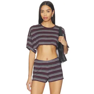 WeWoreWhat Cropped Tee in Dark Brown & Dark Grey
