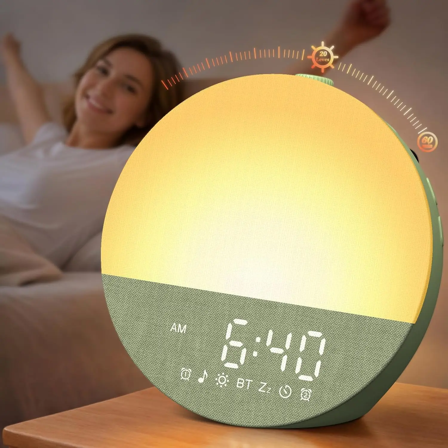 【Free Gift on Orders $80+】Sunrise Alarm Clock with Noise Machine Bluetooth Speaker: Natural Wake Up for Dark Morning 60-Min Gradual Bright & Loud Dual Alarms, 30 Sleep Sounds, 20-Level Dimming Night Light, Simple to Use for Heavy Sleeper
