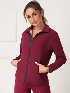 Women's Fleece Zip Front Jacket, Fall Winter Outdoor Casual Warm Sports Coat, Fashionable Ladies Outerwear, Comfortable and Stylish