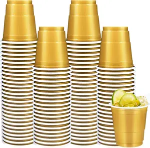 100 Pack 2 oz Plastic Shot Glasses Disposable Shot Cups, Mini 2oz Party Cups for Graduation, Christmas, Birthday, Wedding, Bachelorette Party (Gold)