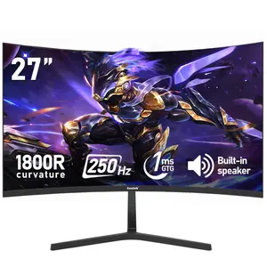 Gawfolk 27 Inch PC Computer Screen,1800R Curved Gaming 250Hz Monitors, FHD 1080p 1ms, Freesync, 98% sRGB,Built-in Speaker, HDMI2.0、DisplayPort, Compatible with Wall-Mounted 100 * 100MM