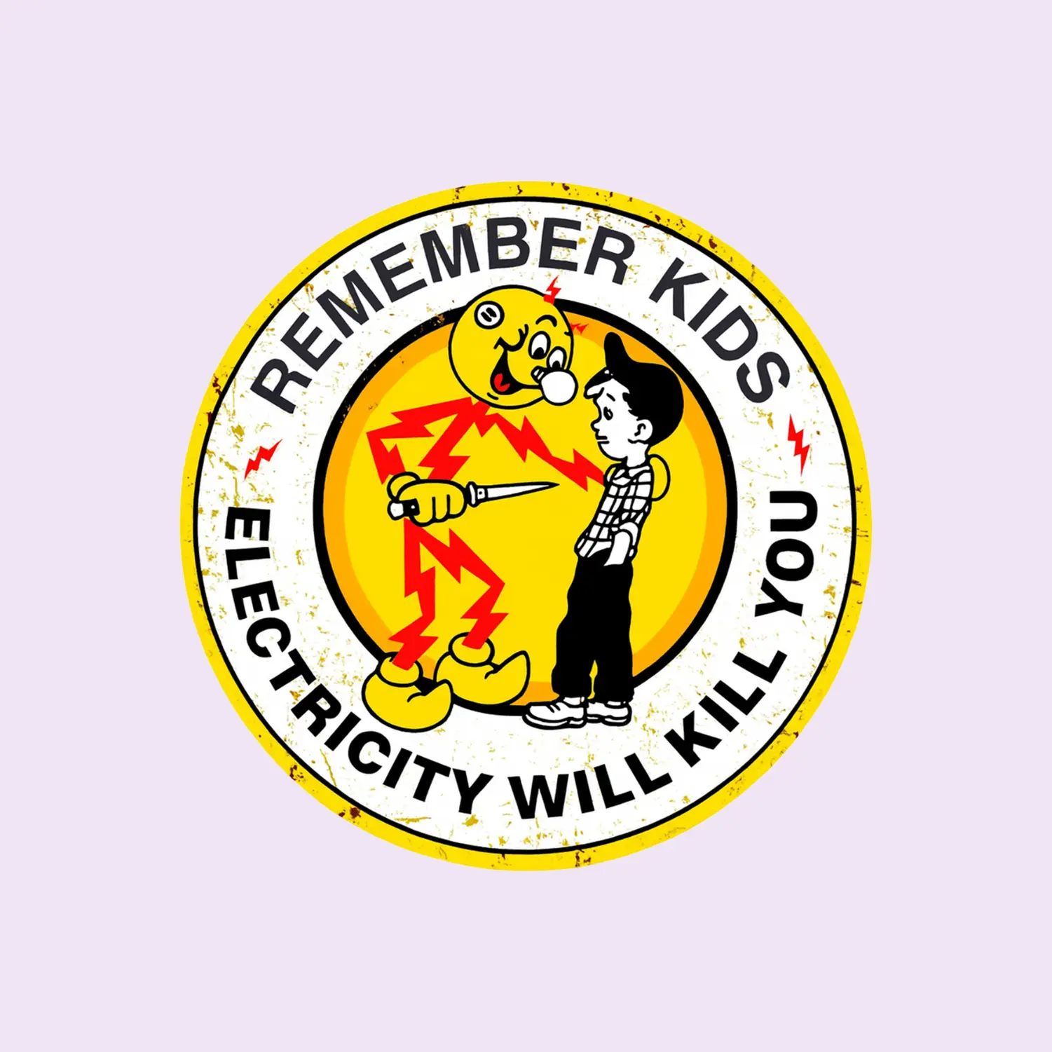 Retro Safety Warning Sticker, “Remember Kids Electricity Will Kill You”, Funny Vintage Hazard Decal, Dark Humor Electric Shock Sticker