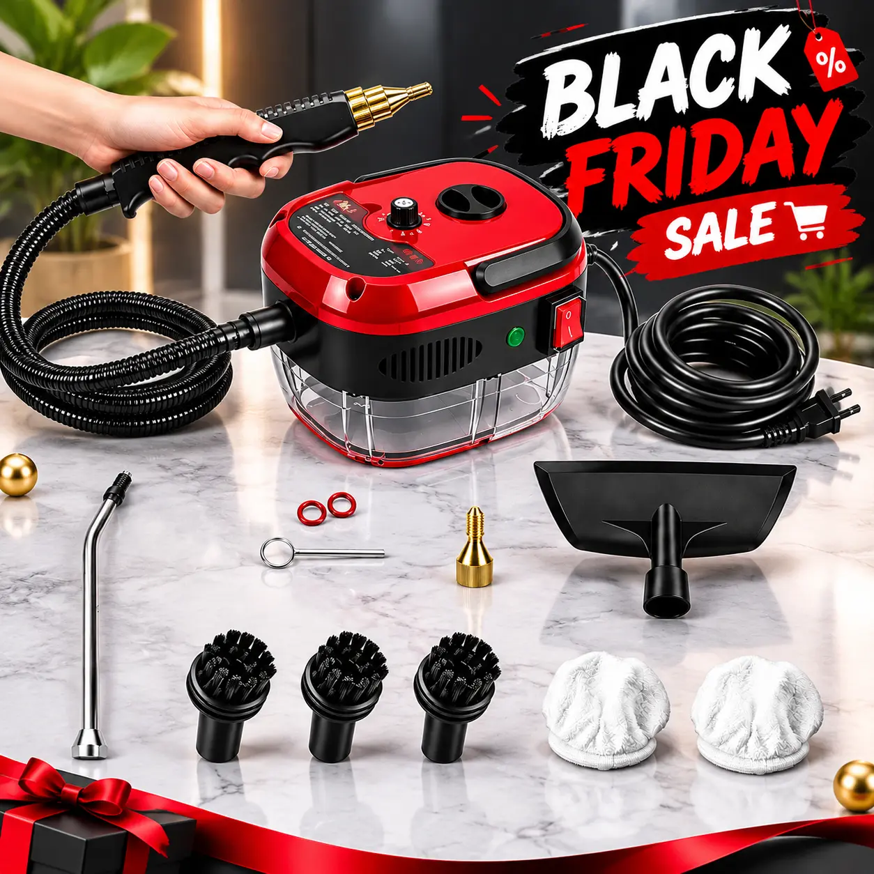 2500W Compact Bagless Filter-Free Portable Steam Cleaner - 1.2L Tank, 110v-120v, 2m Cable, Fast Heating, 6 Adjustable Speeds, High-Pressure High-Temperature Sterilization, Deep Clean, Automatic Function, Ideal for Kitchens/Carpets, Labor Day Gift Option,,