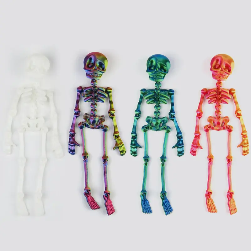 Colorful Magnetic Poseable Skeleton Figurine Refrigerator Magnet - Adjustable, Bendable with Movable Joints, Mini Skull Charm, Halloween Decorations, Festive Kitchen Decor, Adds Spooky Touch, Horror Themed Gift, W/ Included Double-Sided Tape