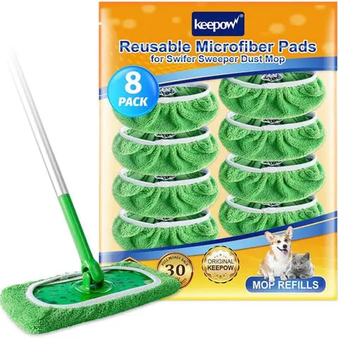 KEEPOW Reusable Green Cotton Pads for All 10 Inches Flat Mop (mop is not include), Mop Head, Dry/Wet Mop