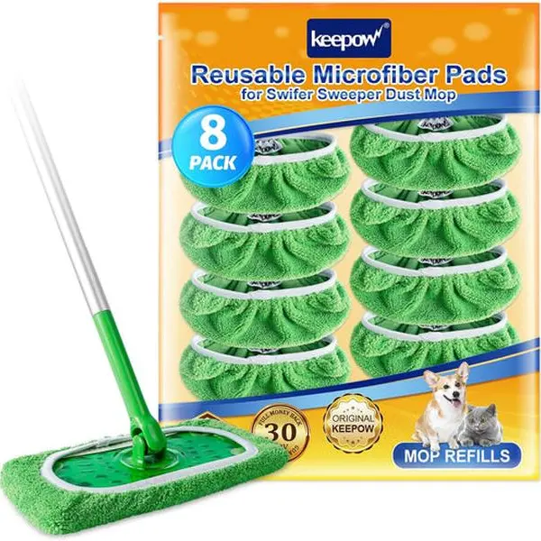 KEEPOW Reusable Green Cotton Pads for All 10 Inches Flat Mop (mop is not include), Mop Head, Dry/Wet Mop