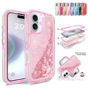 For iPhone 16 Pro Max Case,Liquid Glitter Case Luxury Floating Bling Sparkle Shockproof Cover Compatible with iPhone 12 13 14 15 Pro Max