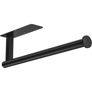 Paper Towel Holder Under Cabinet No Drilling, Self Adhesive Paper Towel Holder Wall Mount for Kitchen Rack, Under Counter Napin Holder No Drill, 304 Stainless Steel Matte Black