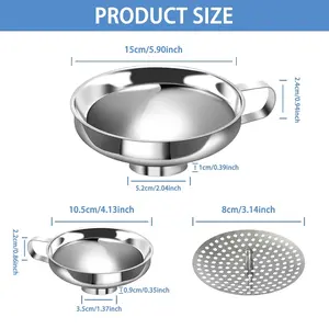 3Pcs Stainless Steel Funnel & Strainer Set - Wide Mouth Funnel with Handle, Perforated Strainer for Food Preparation, Ideal for Canning and Bottling, Canning Essentials