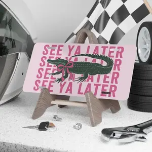 Coquette Bow Alligator Front License Plate, Cute Crocodile Florida Vanity Plate, Girly Pink Coquette Car Decor For Women, Y2K Gator Car Tag