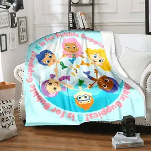 Bubble Guppy English animation05 Patterned printed blanket, blanket for the living room, bedroom and office lunch break, portable blanket suitable for all four seasons, holiday gift for family and
