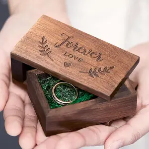 AW BRIDAL Ring Bearer Box Wedding Ring Box Walnut Wood Engagement Ring Box Jewelry Organizer Gift Box for Christmas Wedding Ceremony Proposal AW BRIDAL