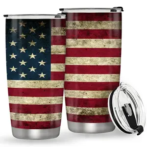 American Flag Pattern Tumbler, 1 Count/2 Counts 20oz Stainless Steel Double Wall Insulated Travel Mug with Lid, Insulated Cups, Coffee Cup for Men Dad Grandpa Fathers Day, Drinkware