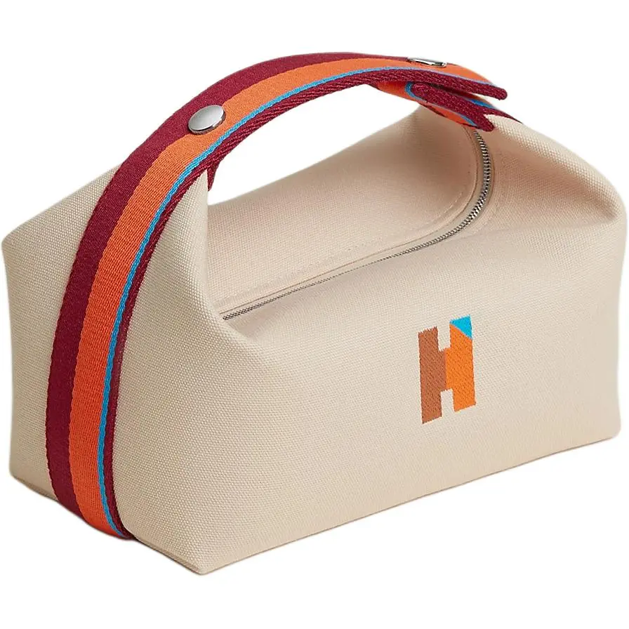 Women's Hermes Bride-a-Brac 21 Travel Clothes Organizer Bag, Pure White Cotton Bag with Silver Clasp for Travel