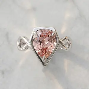 ZR "Sofia Twist" Pear‑Shaped Pink‑Purple Lab‑Created Gemstone Ring Twisted Infinity Band S925 Sterling Silver Delicate Engagement Ring-【Sofia】#4808