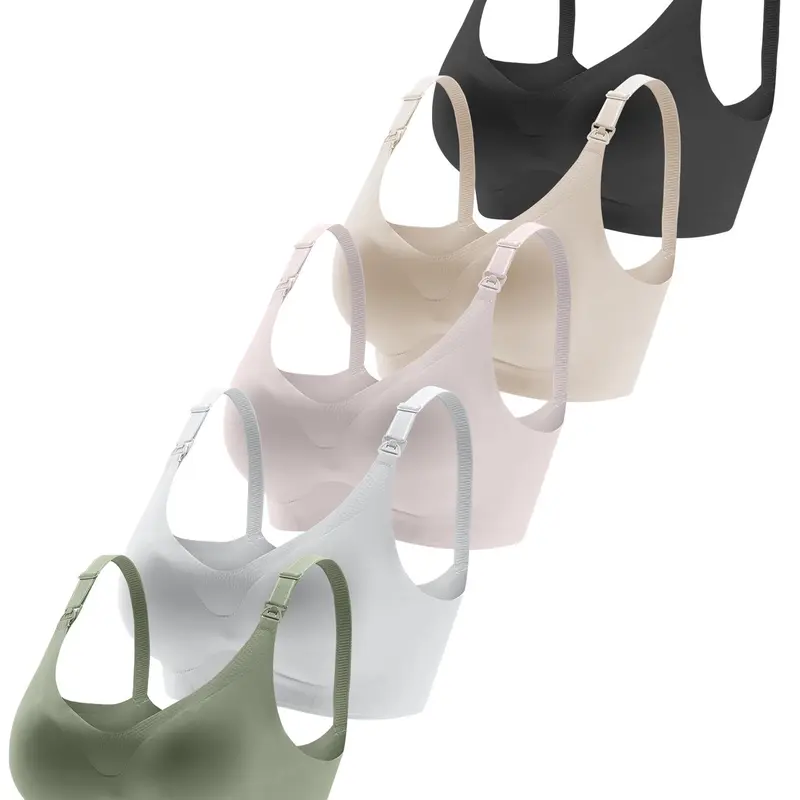 【Black Friday】5-Pack Solid-Color Maternity Nursing Bras with Removable Pads for Pregnancy and Breastfeeding, Underwear for Year-Round Wear