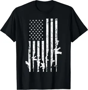 Cotton Graphic Tees Streetwear USA Distressed Flag Pro Gun Guns - 2nd Amendment T-Shirt