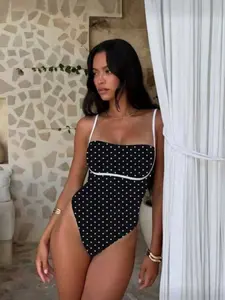 French Strapless One-Piece Swimsuit, Bodycon High Cut Design, Vintage Style, Summer Beach Resort Swimwear for Women