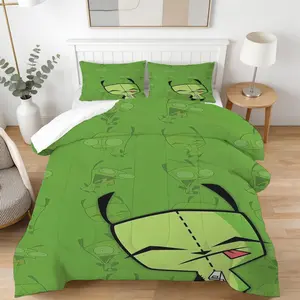 Invader ZIM GIR Comforter Set (2/3 Piece, Includes 1 Comforter + 1/2 Pillowcases), Cartoon Character Print Bedding for Teens & Cartoon Fans, Bedroom Decor