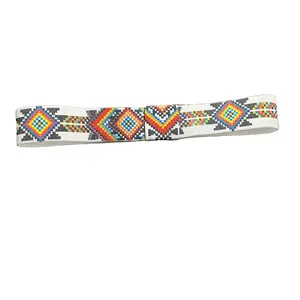 White Aztec Elastic Hat Band - Colorful Geometric Design, Adjustable Fit, Ideal for Various Occasions