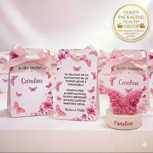 PACK Mini Butterfly Candles Natural Wax Customizable Baby Shower Favors with Floral Design and Personalized Name Decorations Supplies Gift