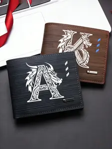 Personalization,Men's Short Wallet In Solid Color With Letter Print, Made Of PU Leather, PU Simple Bifold Multi-Card Slots Wallet, Personalized Gift For Brother, Father, Boyfriend,Anniversaries, Father's Day, And Valentine's Day,New Year Glamour