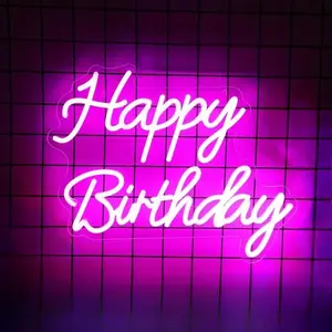 Happy Birthday, letter-shaped LED neon sign, suitable for bedroom, holiday celebration, holiday atmosphere, and wall decoration for birthday parties USB powered, switch control
