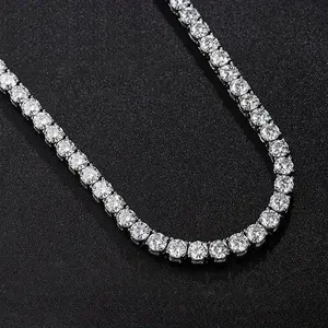 5mm Moissanite Tennis Necklace For Women Men, 925 Sterling Silver Full Moissanite Necklace For Women Men, D color VVs1 Round Cut, Fashion Jewelry Gifts for Women Men Girls, Holiday Birthday Christmas Easter Gifts For Ladies Mother Father Men Boys,summervi