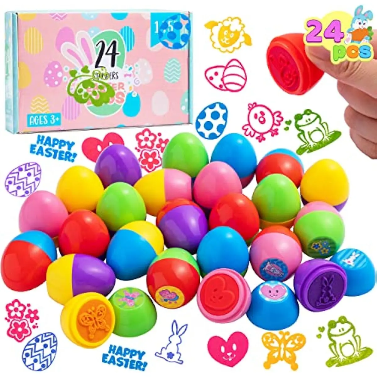 24 Pcs Easter Egg Stampers Toys for Easter Eggs Hunt Game, Basket Stuffers Fillers, Kids Gifts, Party Favor, Self Inking Stamp for Classroom Prize Supplies