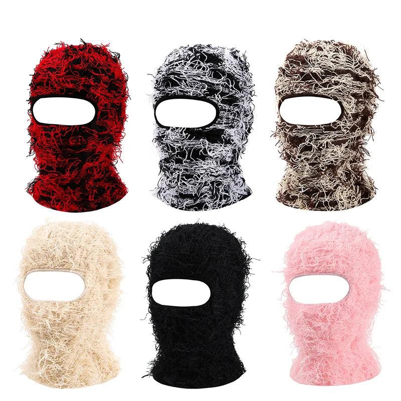 Distressed Full Face Balaclava Ski Mask - Warm, Windproof Knitted Shiesty Mask for Winter Adventures - Fuzzy Comfort for Outdoor Activities