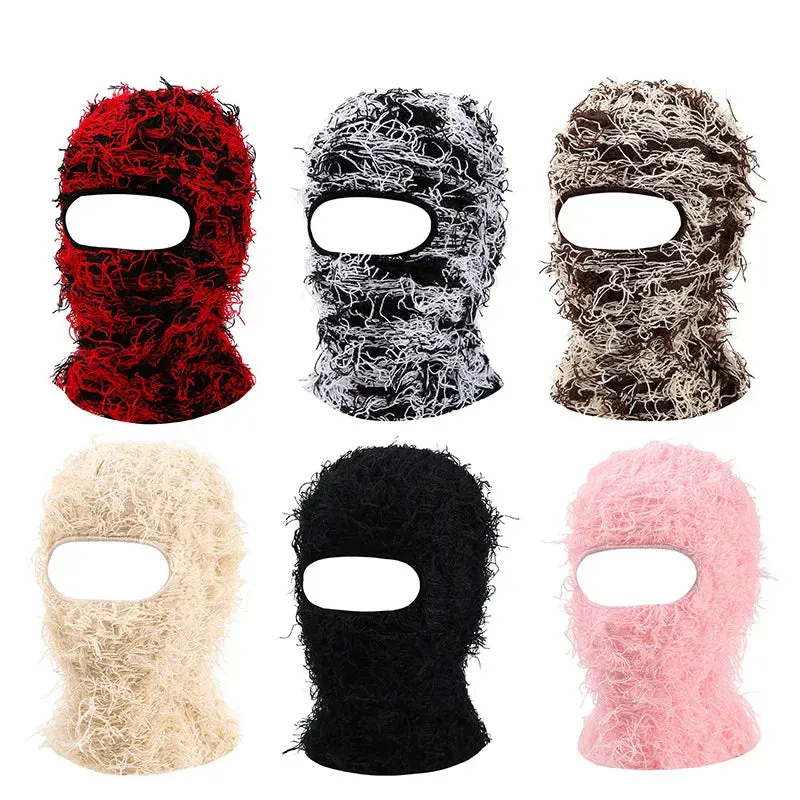 Distressed Full Face Balaclava Ski Mask - Warm, Windproof Knitted Shiesty Mask for Winter Adventures - Fuzzy Comfort for Outdoor Activities