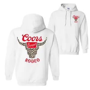 Coors Rodeo Hoodie, Red Bold Leopard Print Bull Design, Soft Cotton Pullover, Perfect for Rodeo Fans & Western Style Enthusiasts Stylish Graphic Tops