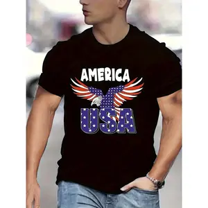 Men's Eagle Print T Shirt Summer Casual Street Style Stretch Round Neck Short Sleeve Top