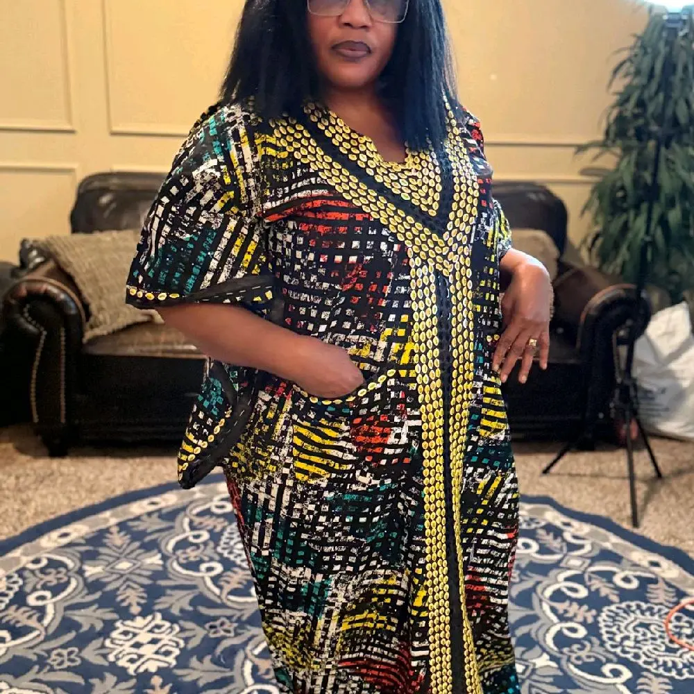 Zurielps Fashion luxury rhinestones stones cotton Ankara kaftan dress comes with a head, and also designs with Asooke fabric